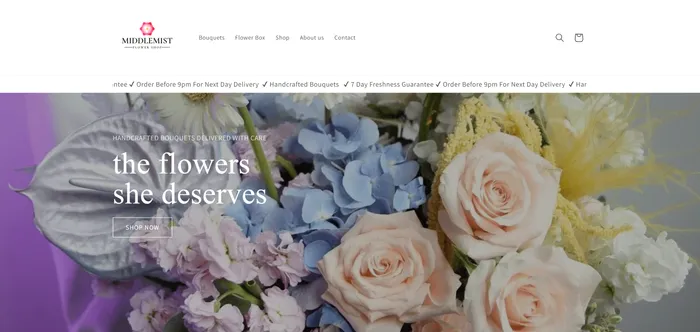 Image of the middlemist shopify site